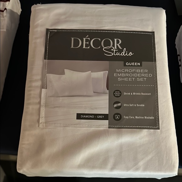 Macy's Other - Queen Microfiber Embroidered Sheet Set - Diamond Grey